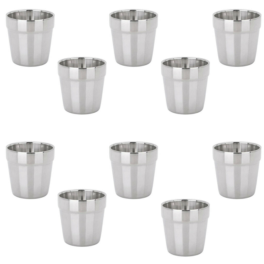 10pcs Stainless Steel Double Layer Camping Travel Home Water Mug Cup 180ml