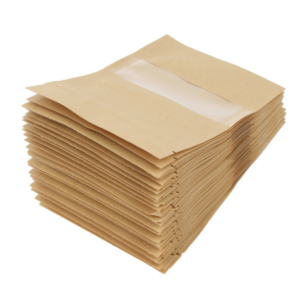100X Kraft Paper Window Bags Stand up Pouch Dried Food Packaging Bag 9x14cm