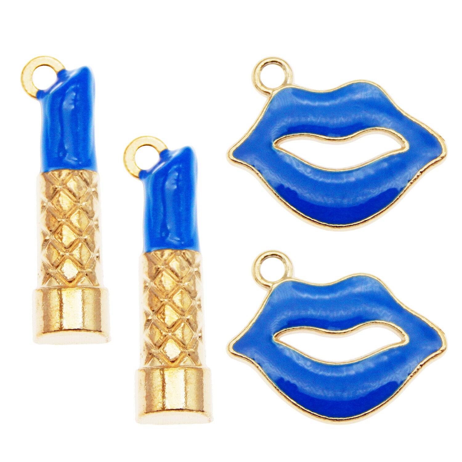 16-pack Assorted Blue Enamel Lip and Lipstick Charm Alloy Pendant Earring Dangle
