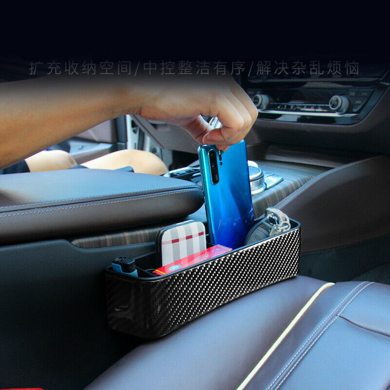 1PCS Carbon Fiber Car Front Seat Side Catch Box Console Storage Organizer Pocket