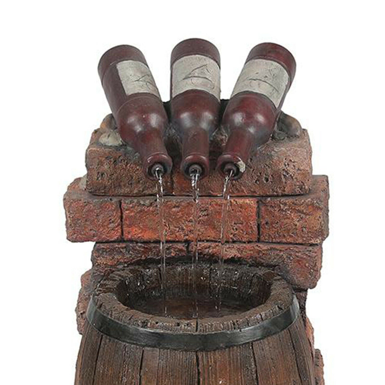 Mini Wine Bottle and Barrel Garden Water Fountain Rustic Home Decoration