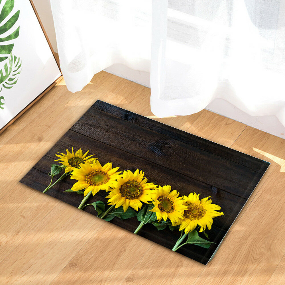 Sunflower on Wooden Bathroom Mat Non Slip Door Floor Mats Rugs Carpets Plush
