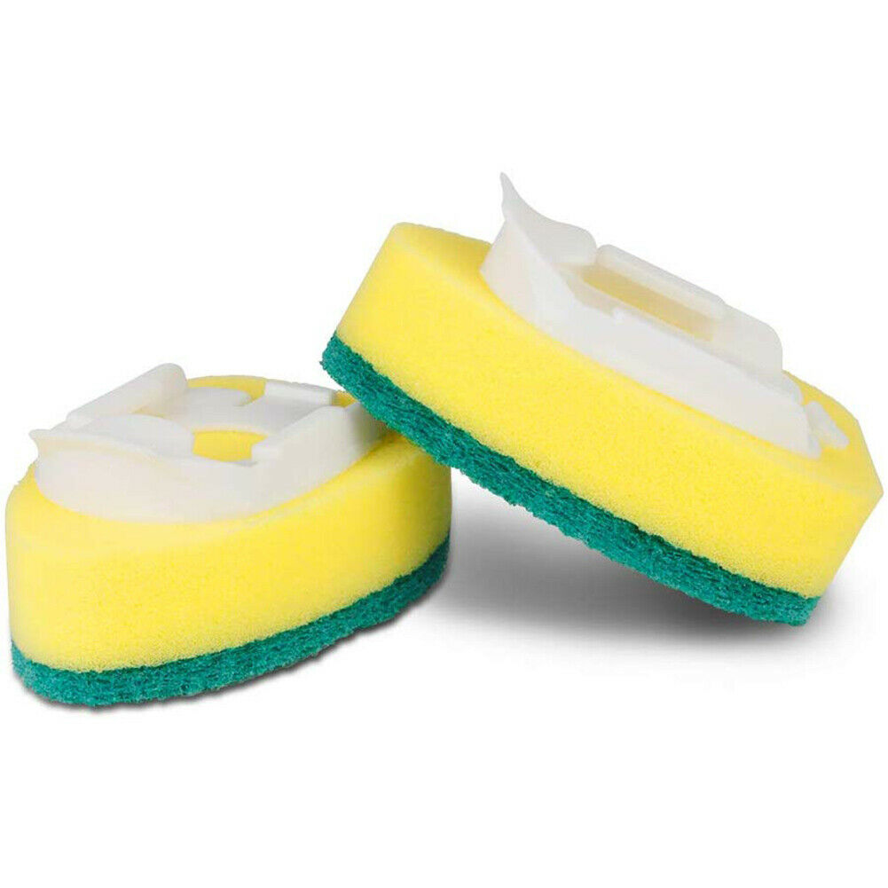 8Pcs Dishwand Refill Head Sponges Dish brush W/Soap Dispenser Strong Stick Force