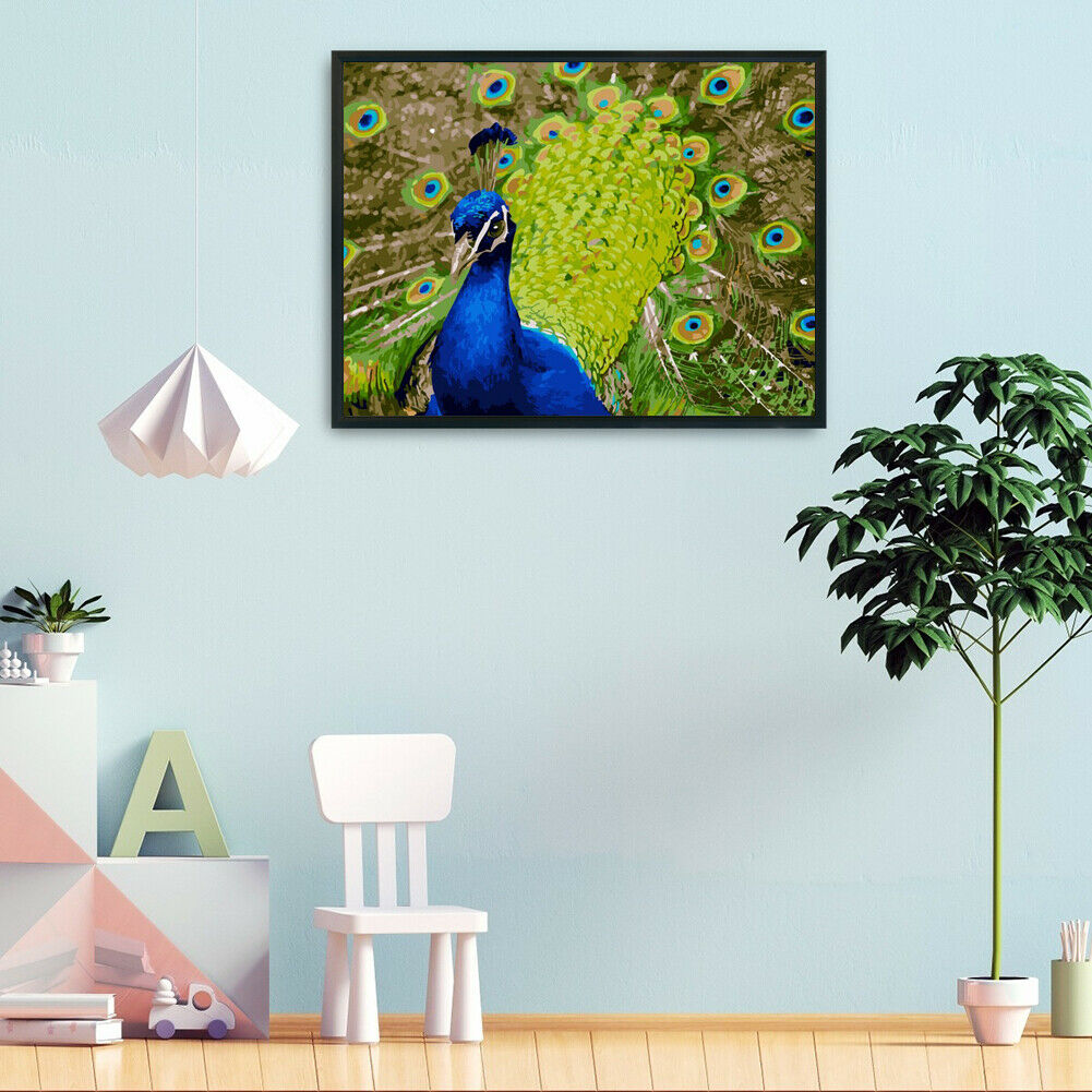 DIY Digital Painting By Numbers Peacock Frameless Canvas Picture Home Decor @