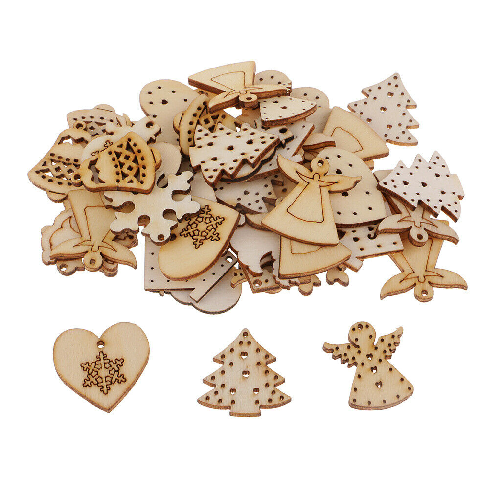 100pack Christmas Wood Chip Tree Ornaments Hanging Pendant Decoration DIY Crafts