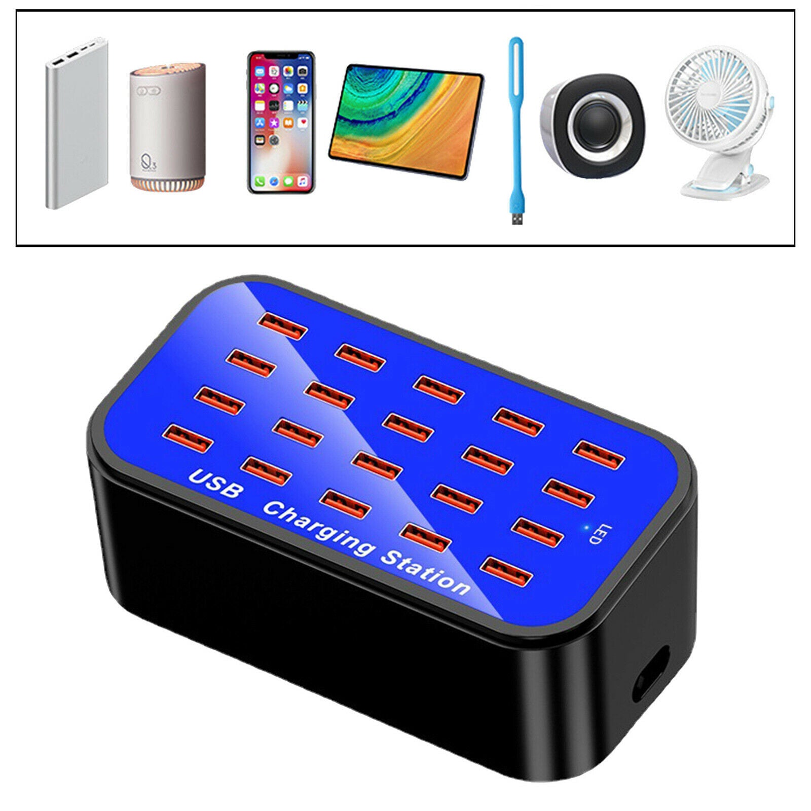 Multiple USB Charging Station Charger Hub 20-Port 90W/20A for Smartphones US