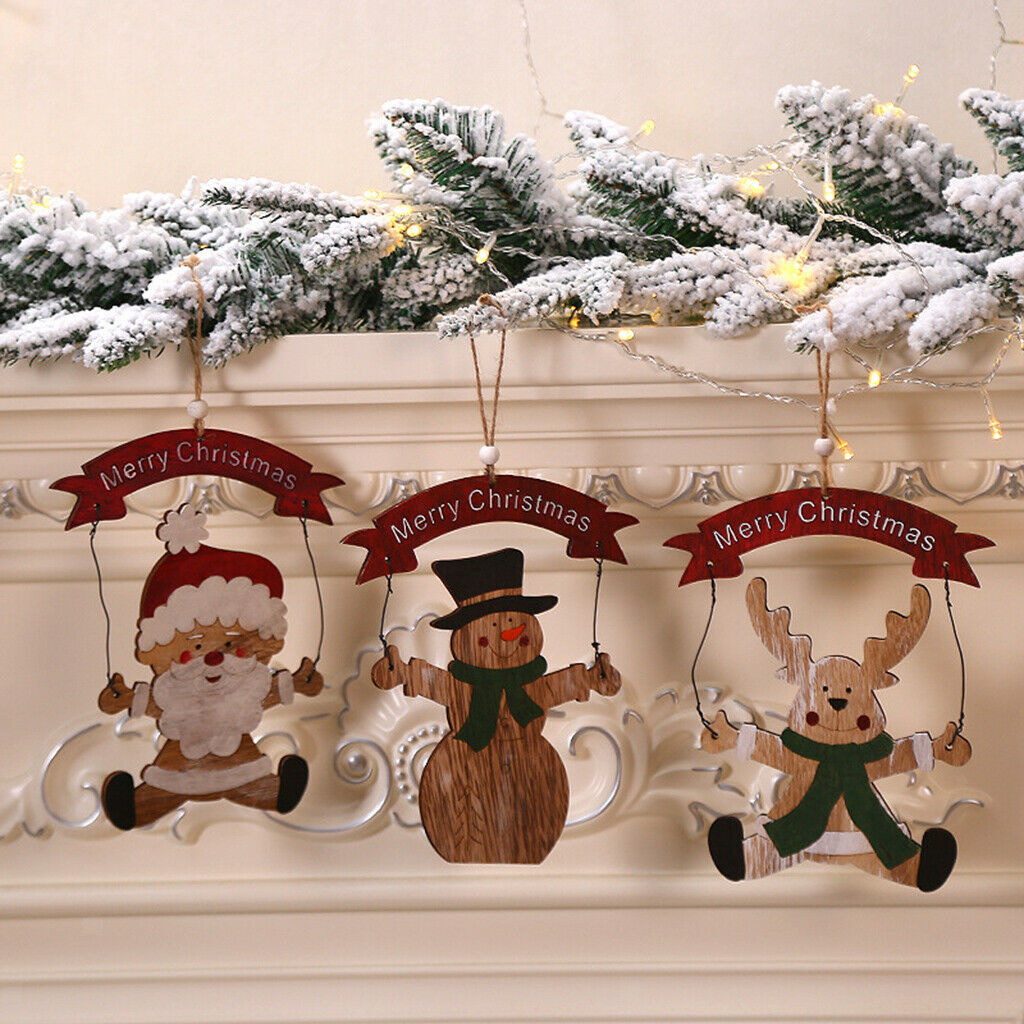 Christmas Snowman Wooden Pendants Xmas Ornaments Room Party Hanging Decor
