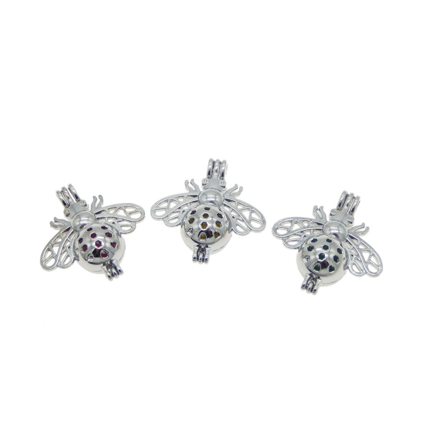1PC White K Plated Alloy Hollow Bee Locket Aromatherapy Diffuser Pendant Jewelry