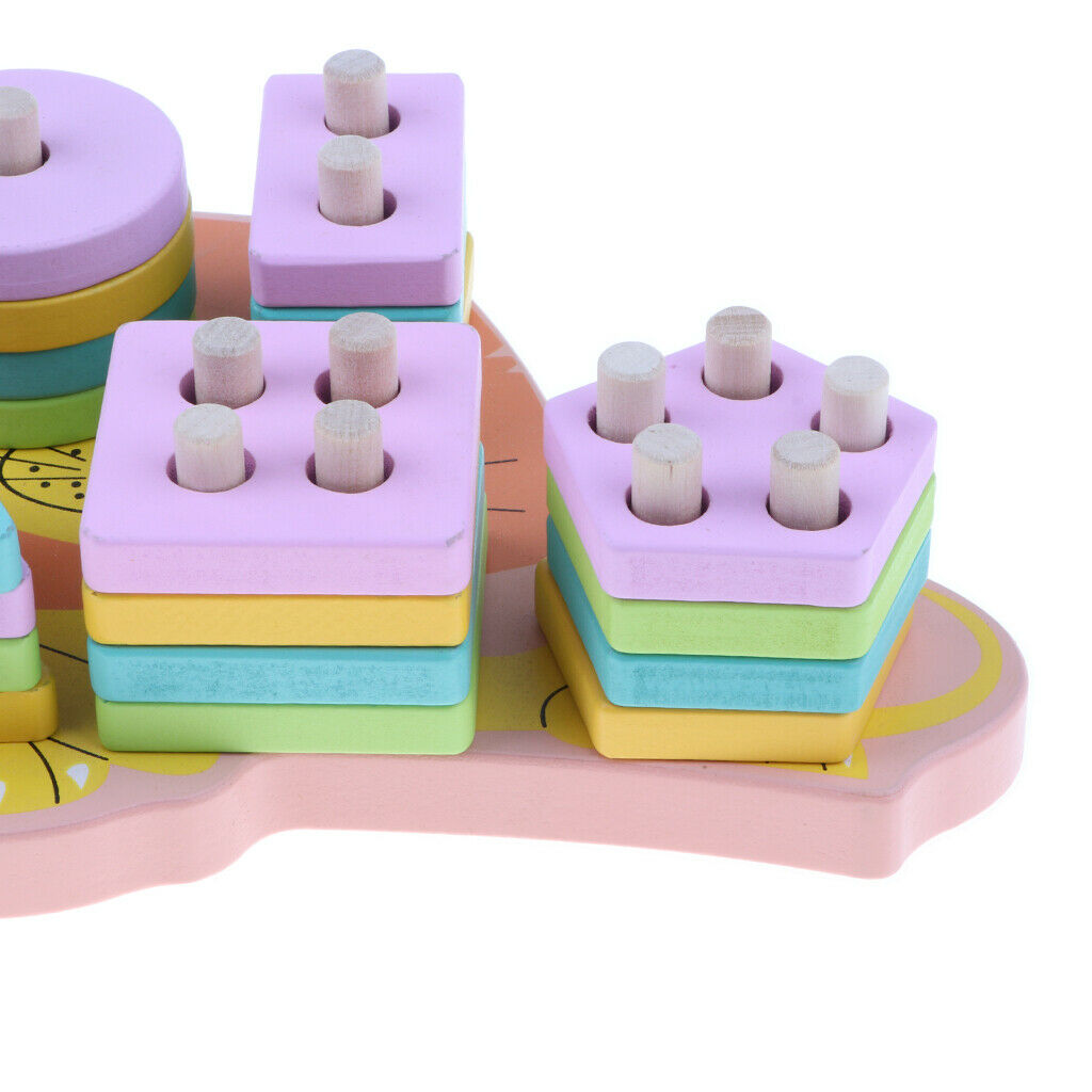 Wooden Shape Matching Building Blocks Kids Montessori Educational Toys - Cartoon