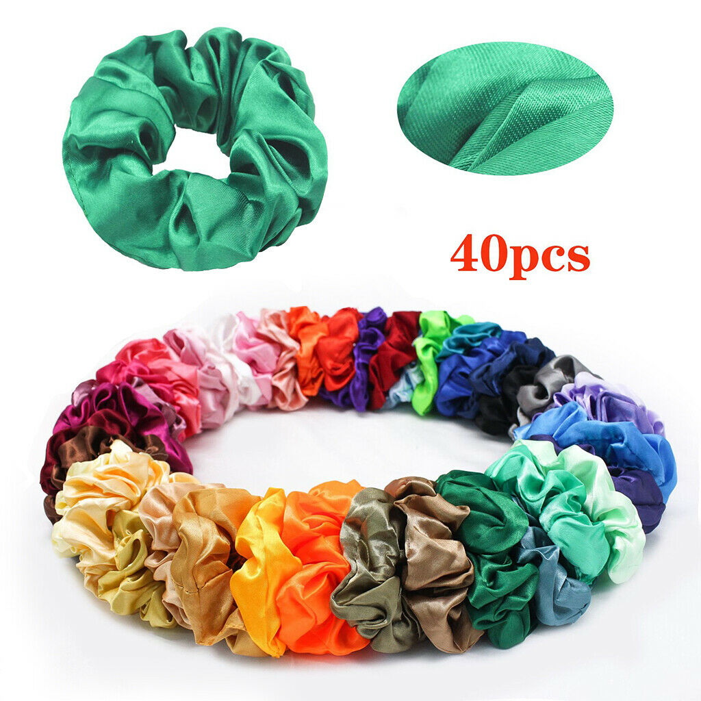 40x   Silky Hair Scrunchies Elastic Hair Ties Rope Band Bobble Scrunchy