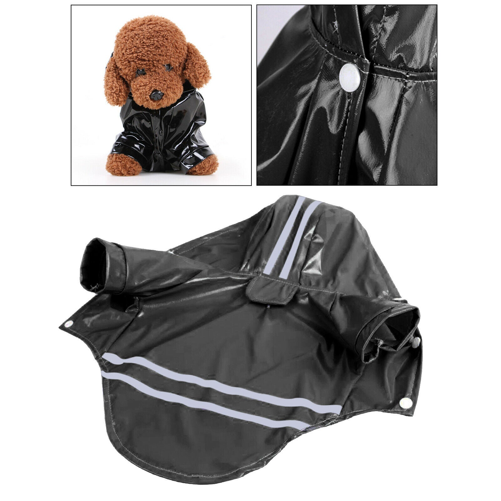 Dog Raincoat with Hood Doggie Reflective Jacket Waterproof S- XL black M