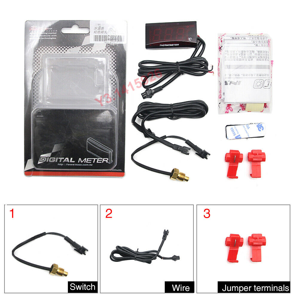 Motorcycle LCD Digital Thermometer Meter Instrument LED Water Temperature Gauge
