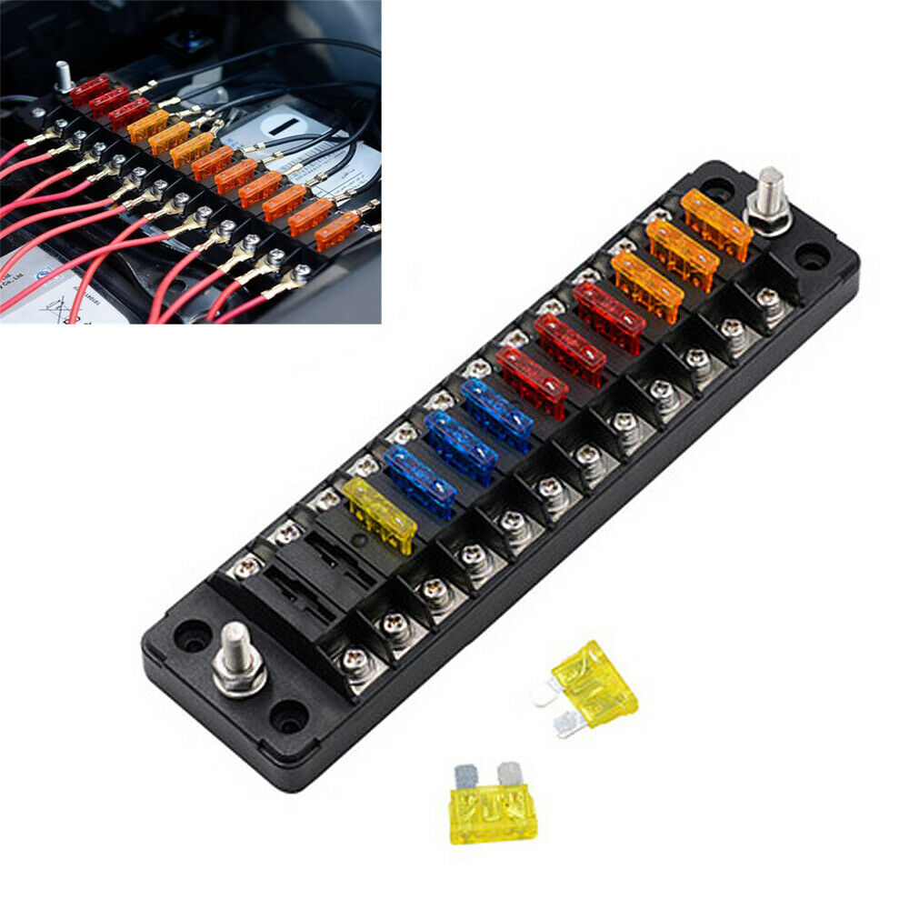 12-Way Blade Fuse Block Terminal Fuse Box for Car Truck Vehicle Marine Boat