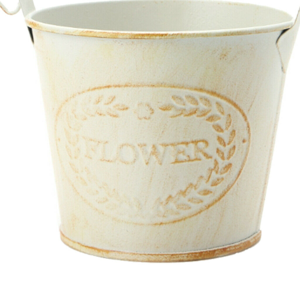 2Pieces Shabby Galvanised Metal Iron Flower Plants Bucket Flower Vase Pot