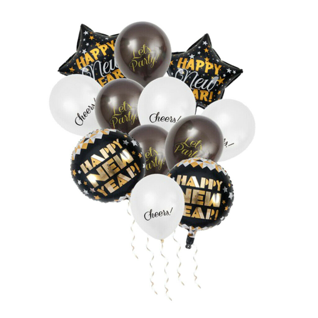 12x Happy New Year Balloons Sets Latex Confetti Home Party Decoration White