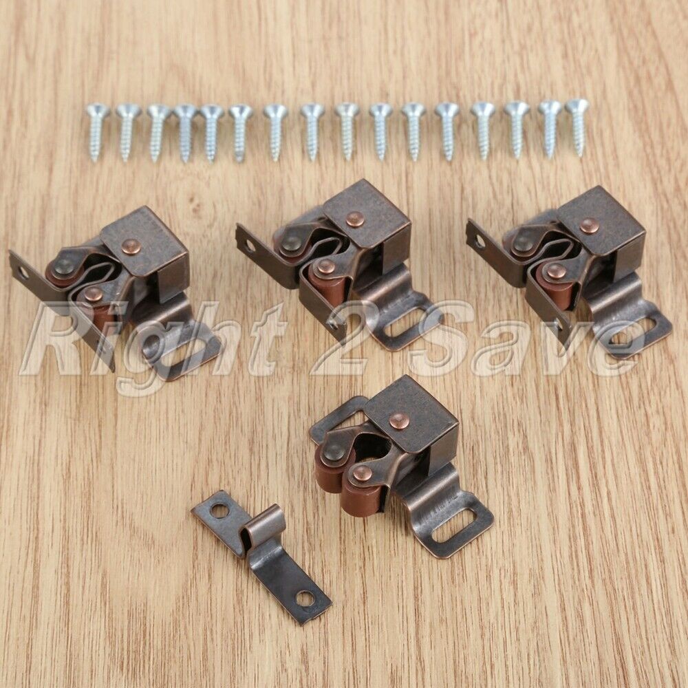 Cabinet Cupboard Dresser Double Ball Roller Door Latch Catch Copper Tone 4pcs