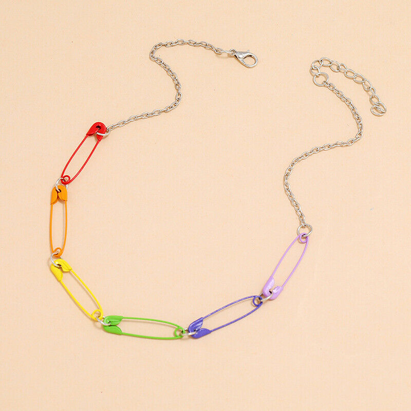 Fashion Punk Colorful Safety Pins Chokers Necklace Women Men Jewelry Accessor Pb