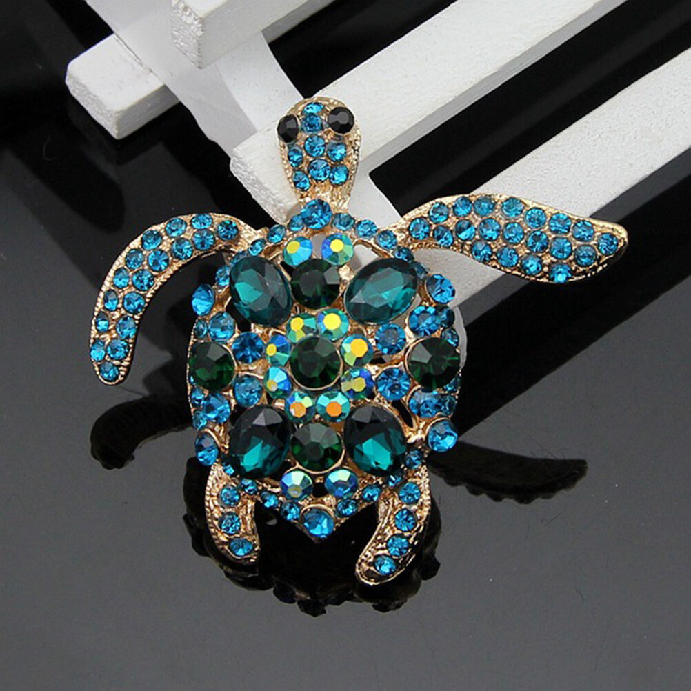 Fashion Charm Rhinestone Blue Turtle Brooch Pin Crystal Brooch Pins Jewelr.l8