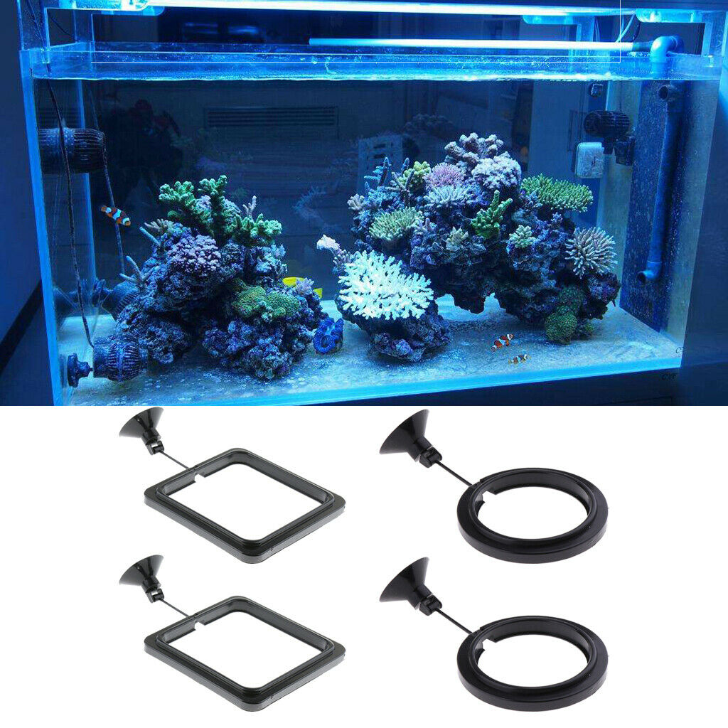 4 Pieces Fish Square and Round Floating Food Feeder Suction - Cup Circle, Black