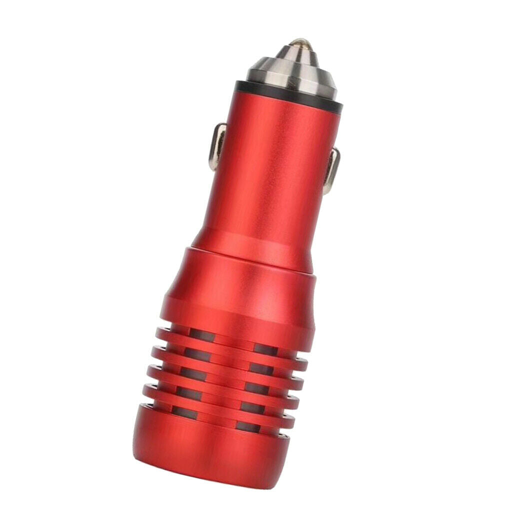 Car Charger, Dual USB Port Cigarette Lighter Adapter Safety Hammer Red
