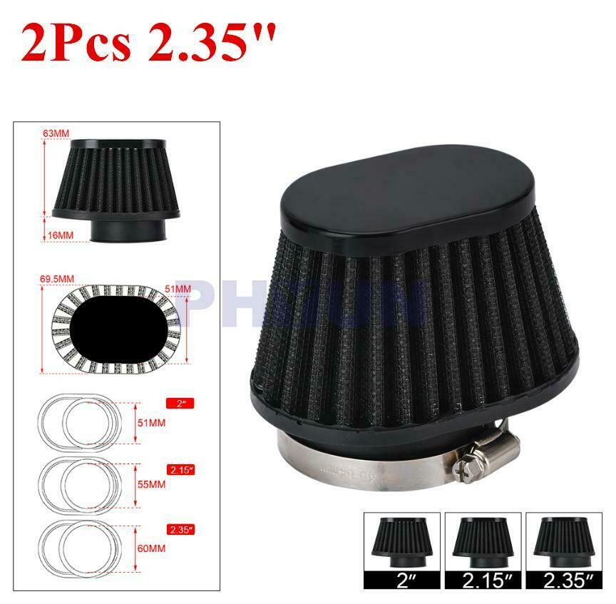 2pcs Black Motorcycle 2.35" 60mm Air Intake High Flow Cone Filter Mushroom Head