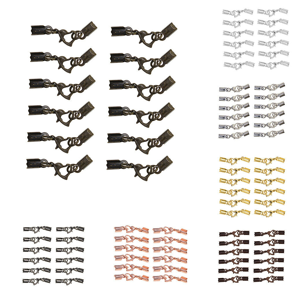 12 Sets Lobster Clasps Fold Over Crimp End Caps Bracelet Connector Jet Black