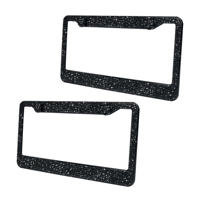 2Pcs Shine Diamond Stainless Steel Car License Plate Frame + Screw 12.4" X 6.3"