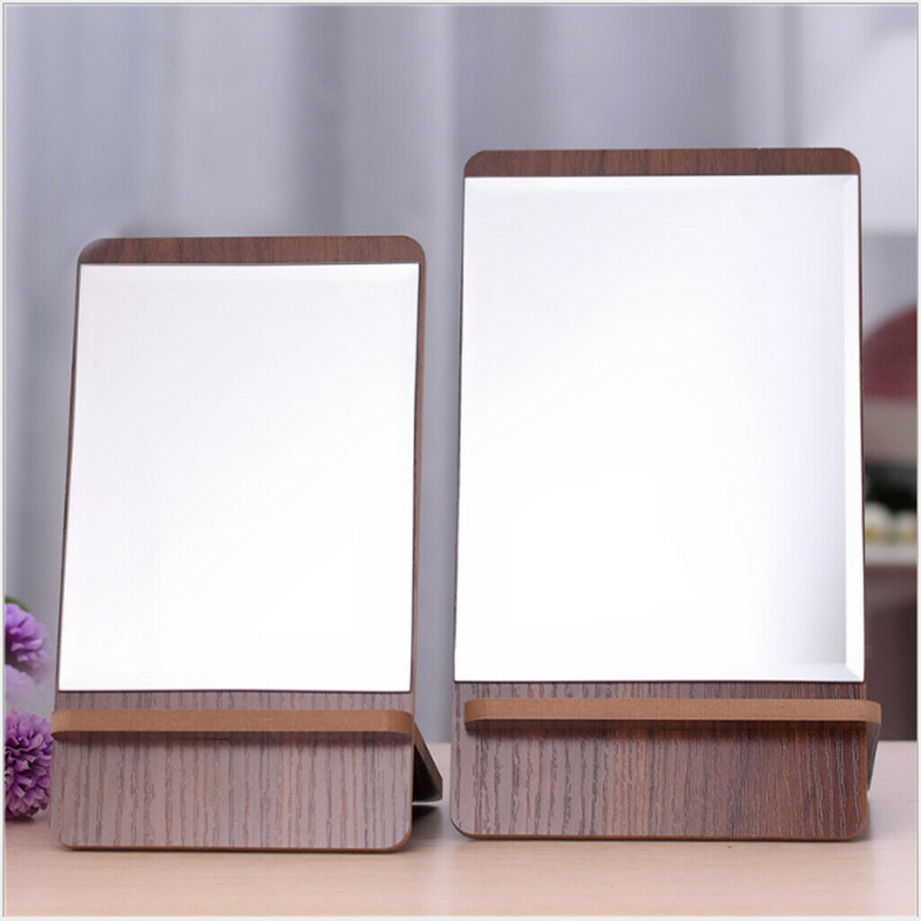 Cosmetic Countertop Makeup Mirror W/ Wood Frame For Bedroom Bathroom Travel - as