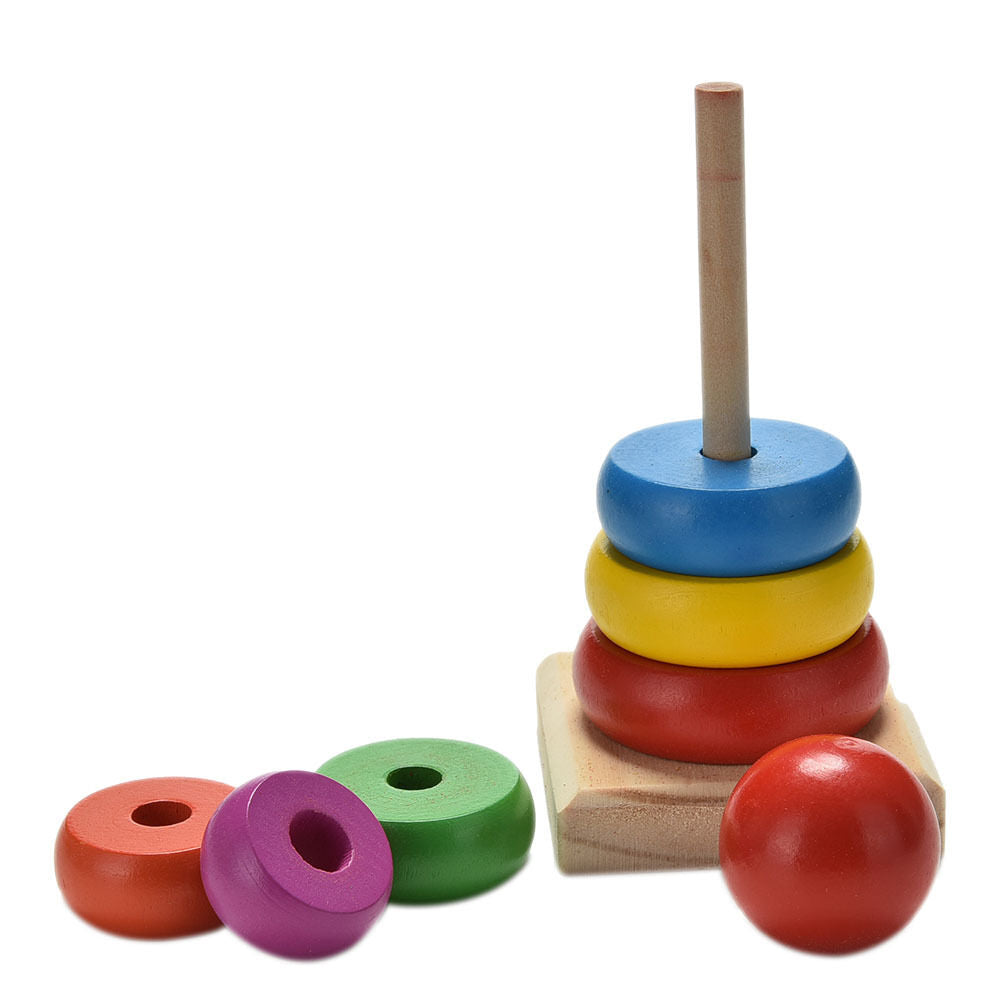 Rainbow Tower Ring Wooden Stacking Stack Up Kid Baby Educational Toy3WOAUEIG KX