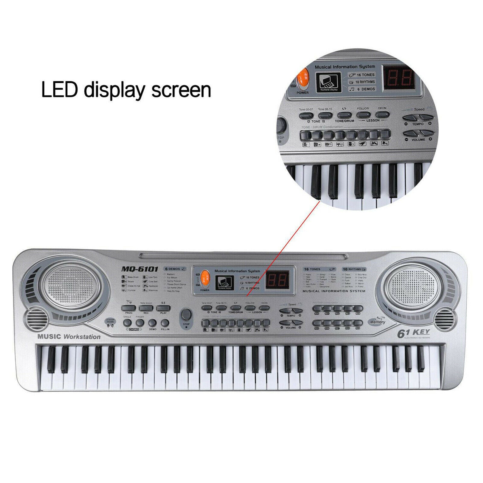 Portable Electronic 61 Keys Piano Keyboard Music Instrument for Adults Kids