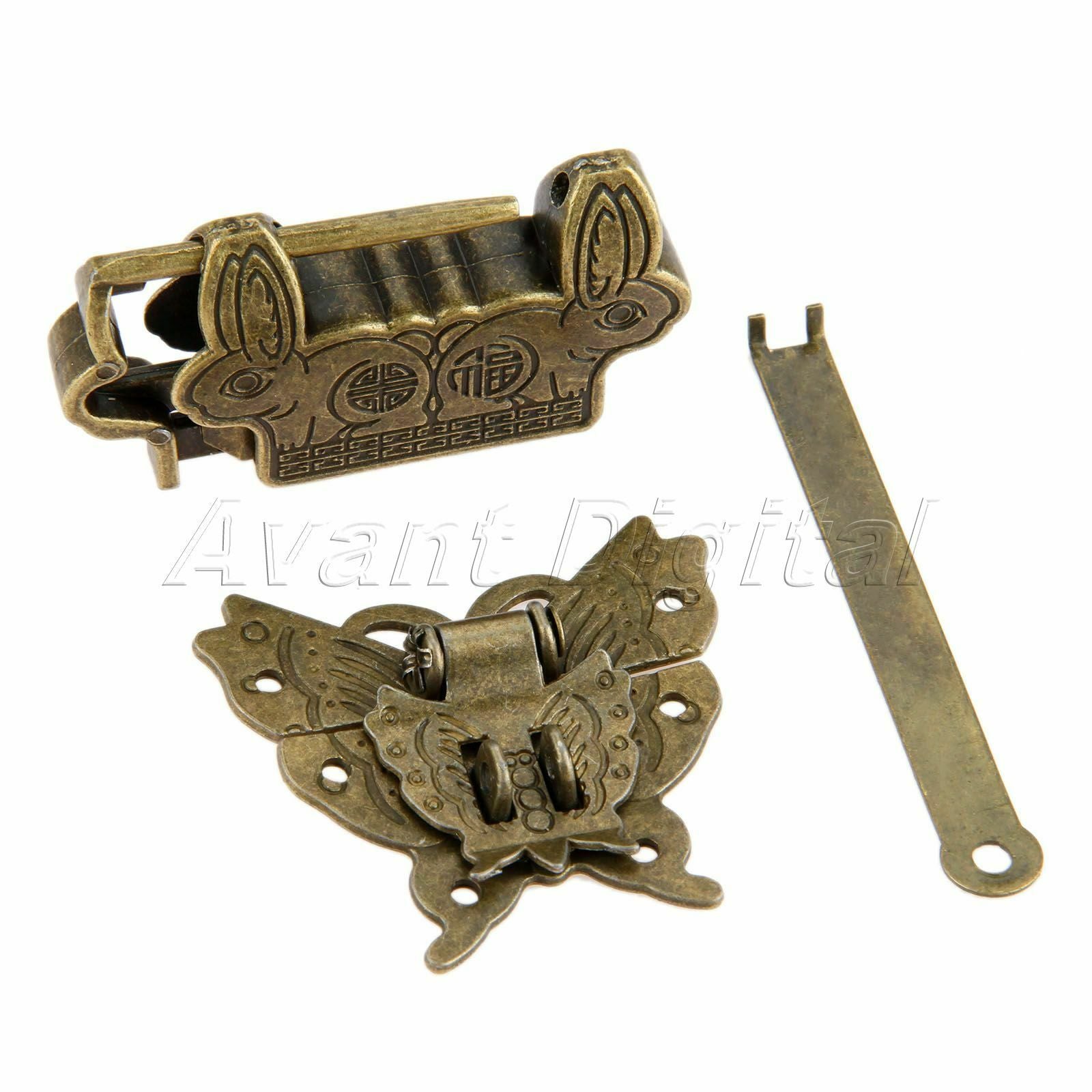 Classic Padlock Fortune Blessing Lock Key with Butterfly Jewelry Box Latch Clasp
