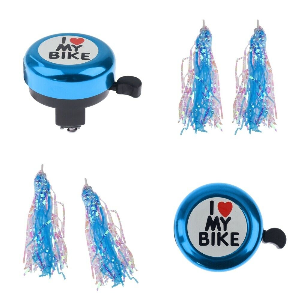 2Pcs Children Kids Bike Bell with 4 Scooter Handlebar Grips Streamer Tassels