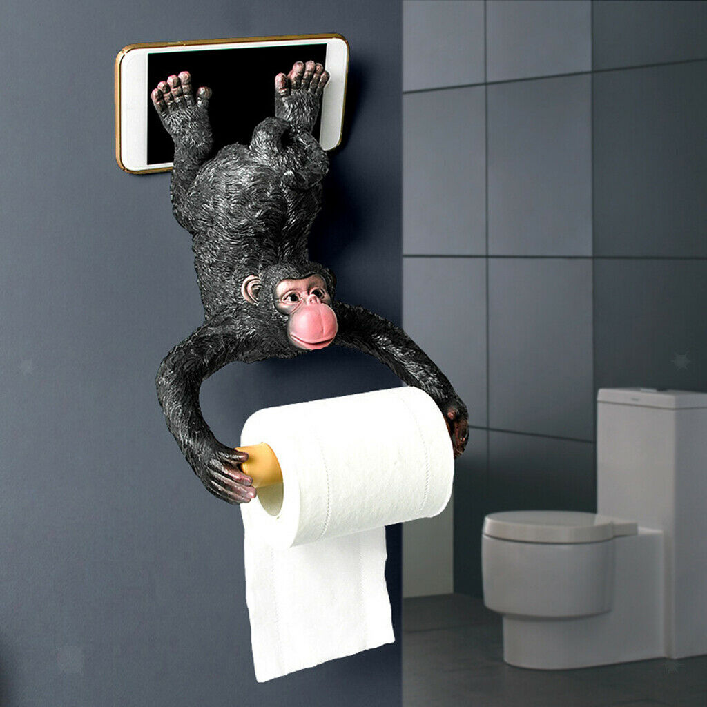Cartoon Gibbon Statue Wall Mounting Paper Holder Decoration Punch-Free