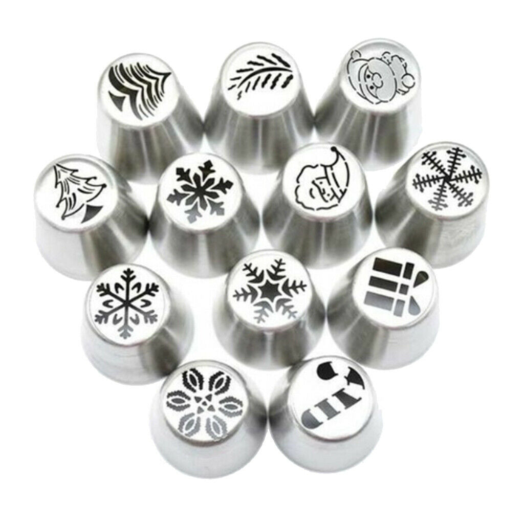 Set of 12 Christmas Pastry Icing Piping Nozzle Dispenser Set Baking Tools