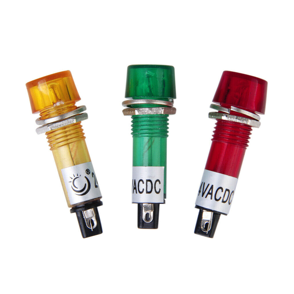30pcs Red Yellow Green 24V   10mm Power Signal Indicator Pilot Light Bulb