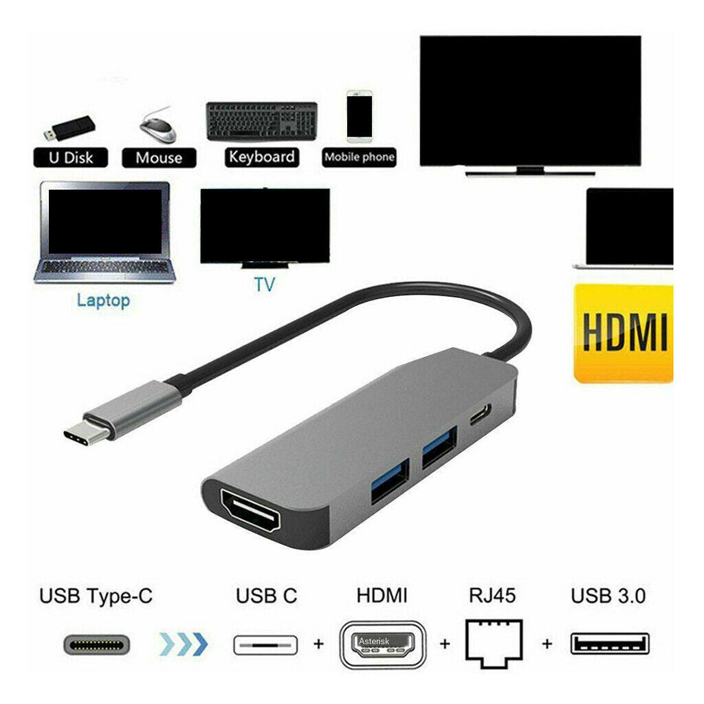 Type C to 4K HDMI Type-C USB 3.0  Adapter Hub For Macbook Pro