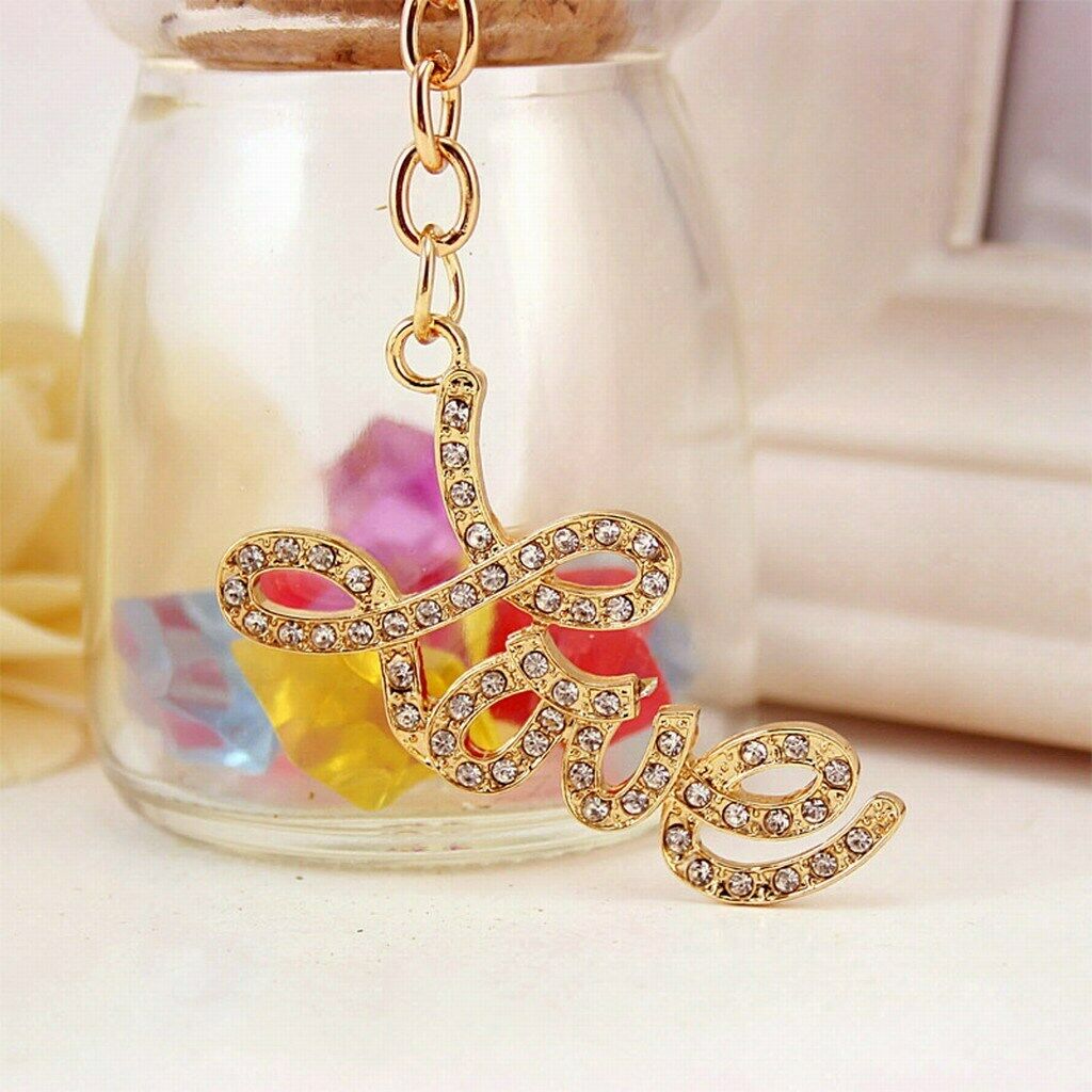 Shining White Stone Love Pendant Keychain Keyring Women Gift
