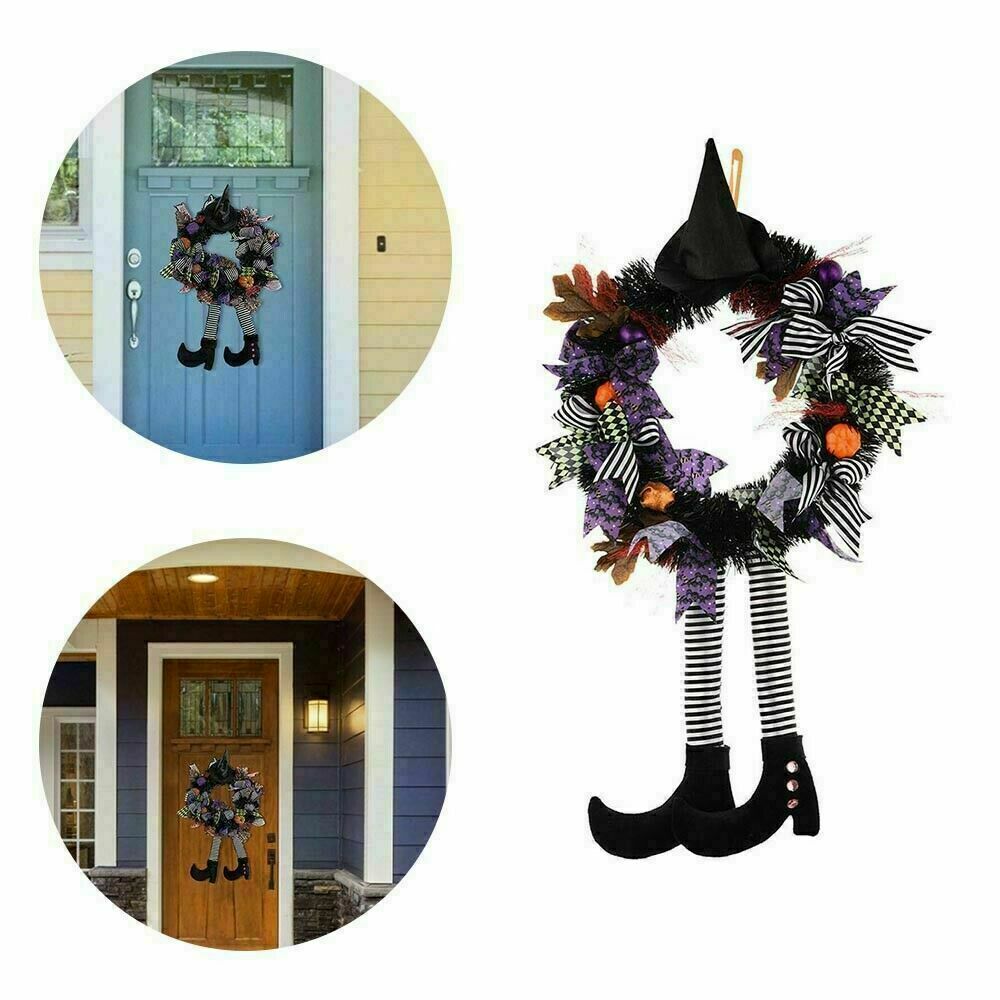 Happy Halloween Outdoor Wreath With Hat Legs Front Door Hanging Wreath Pumpkin