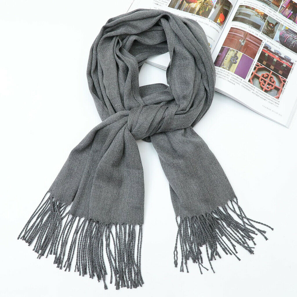 Large Soft Pashmina Shawl Wrap Scarf Solid Color Wool Blend Scarves Gray