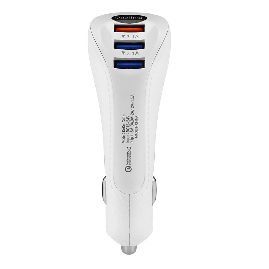 3 Port USB Car Fast Charger Rapid Car Power Universal Adapter QC3.0 White
