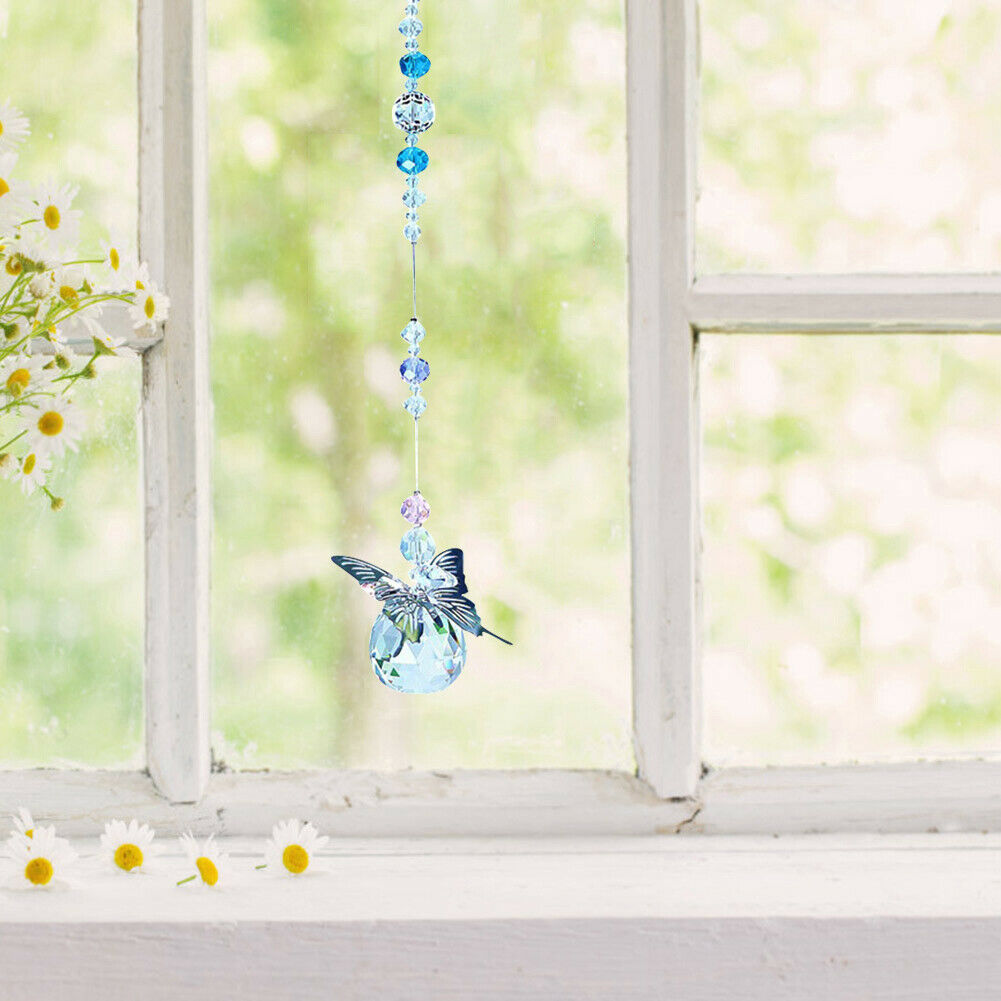 Crystal  Butterfly Pendant Crystal Ball Hanging Drop Home Decor @