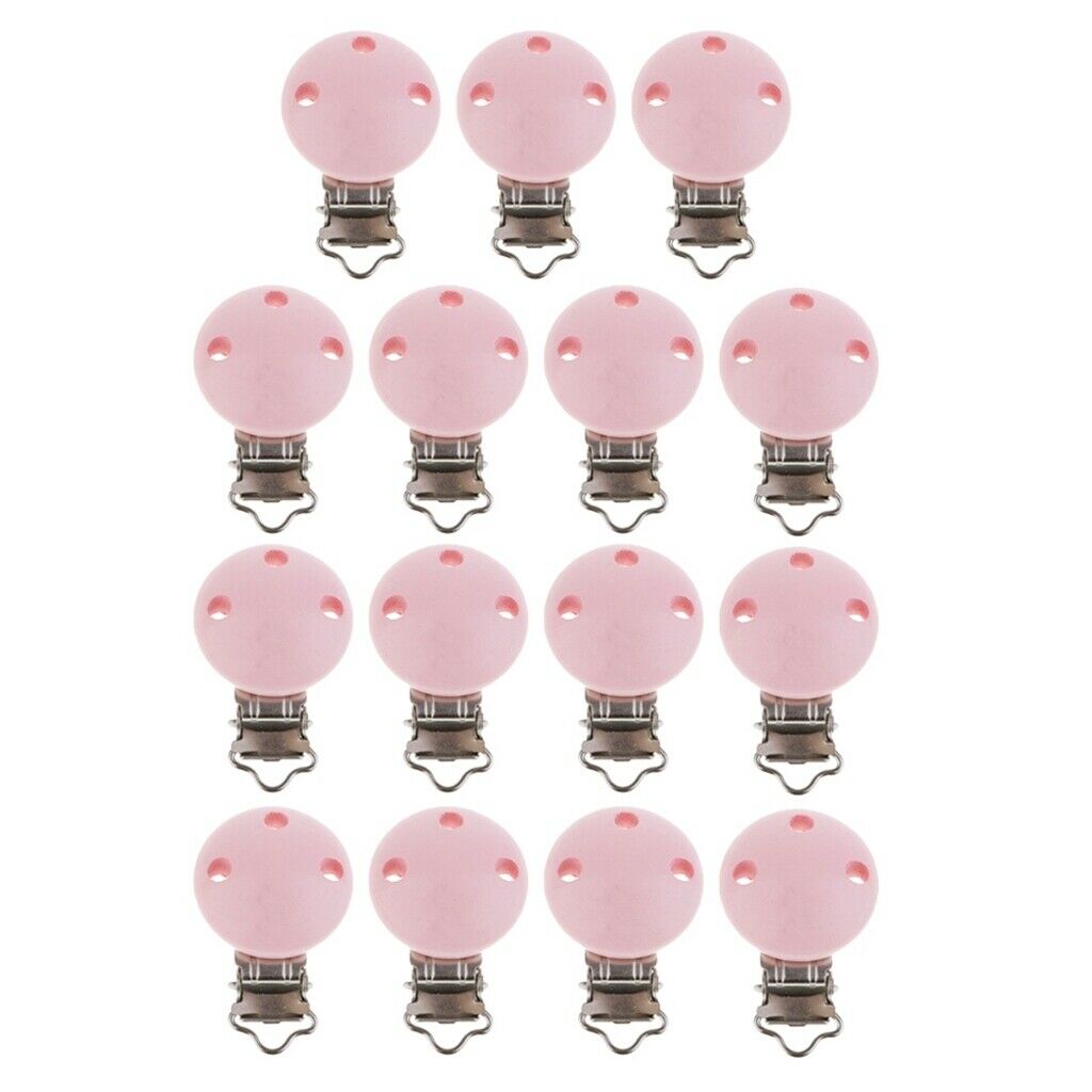 15pcs Baby Wooden Soother Clips Nursing Accessories Beech Clips Holes Pink