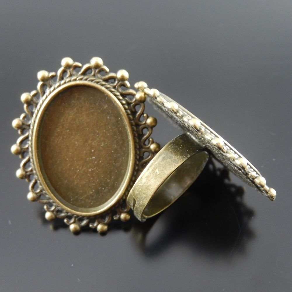 Retro Style Bronze Zinc Alloy Tray Cameo Setting Ring Adjustable 25*18mm 6pcs