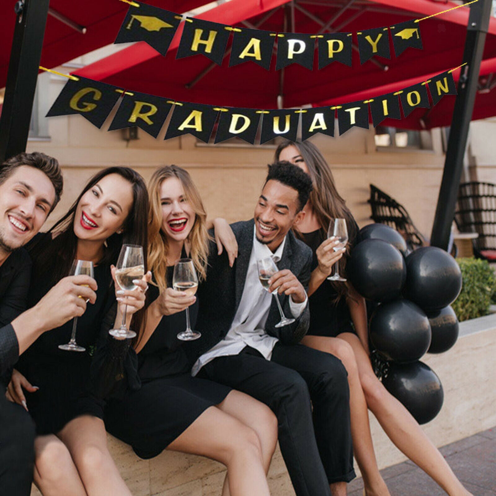 Congrats Grad Bunting Graduation Banner Hanging Photo Prom Decor 18x13CM