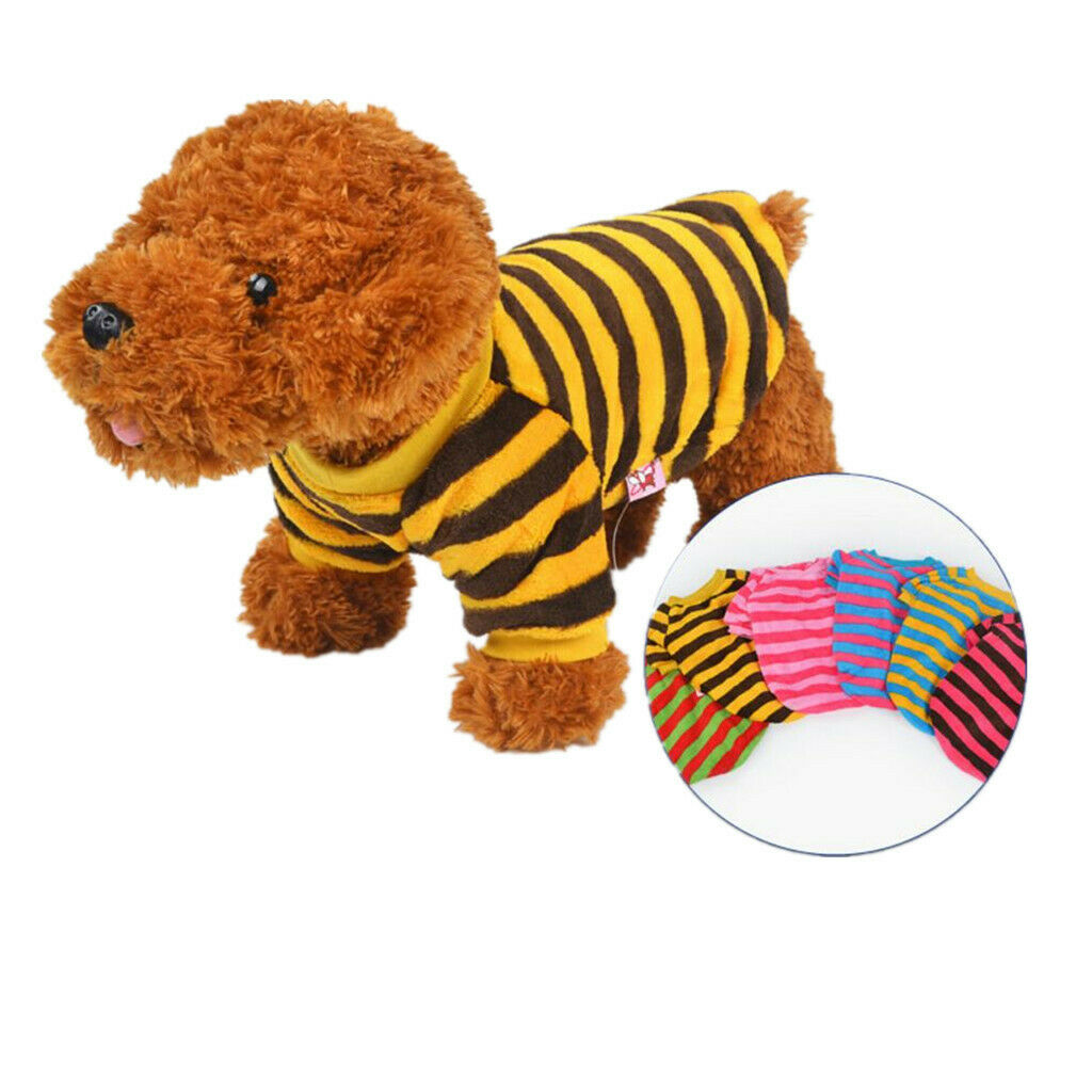 Puppy Pet Dog Cat Coral Fleece Yellow Brown Stripe Shirt Clothes Apparel S