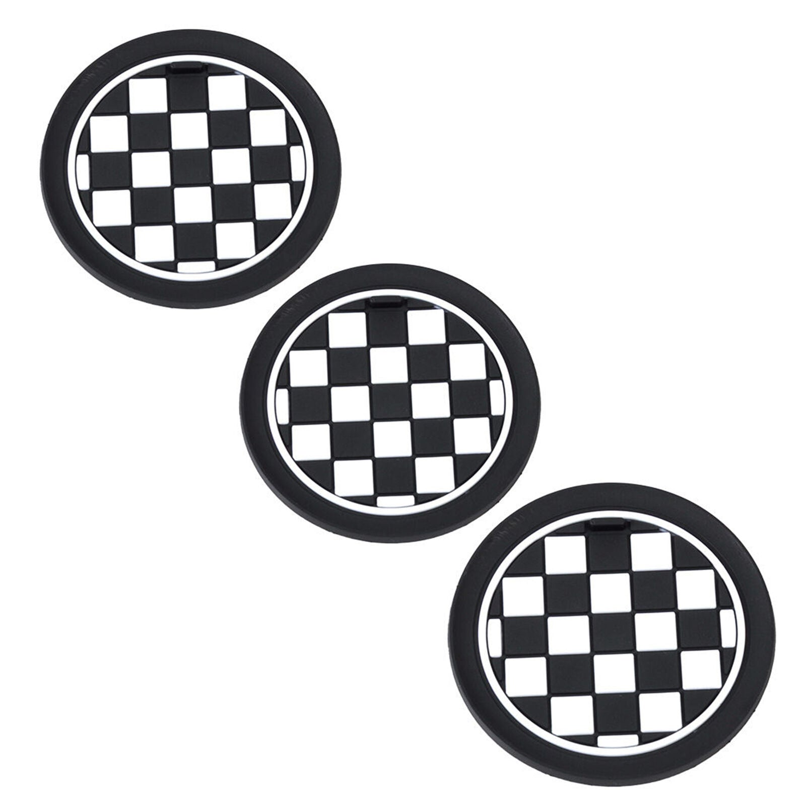 3Pcs Checkered Black CAR Cup Mat Cup Coaster Fit Mini Cooper JCW R55 R56 R57 R58