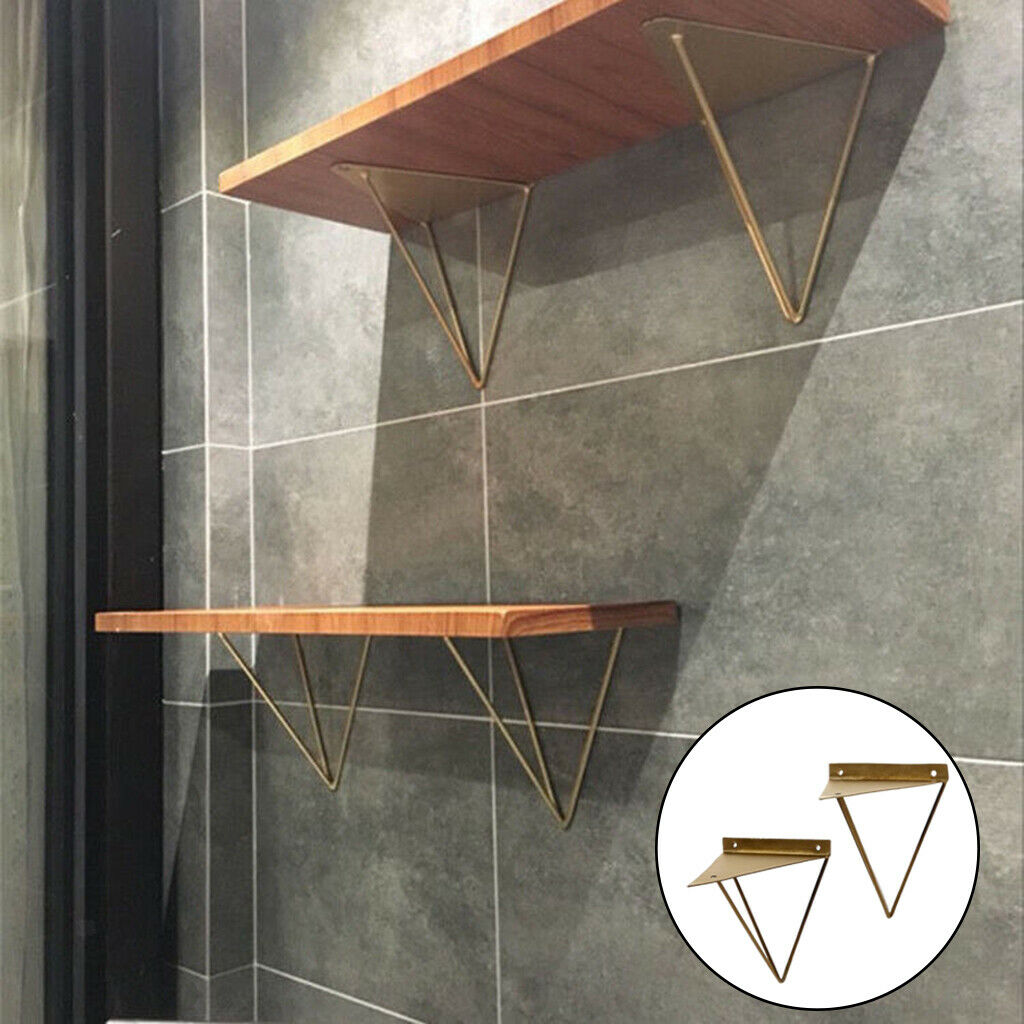 2Pcs Heavy Duty Metal Triangle Support Bench Board Shelf Brackets Golden