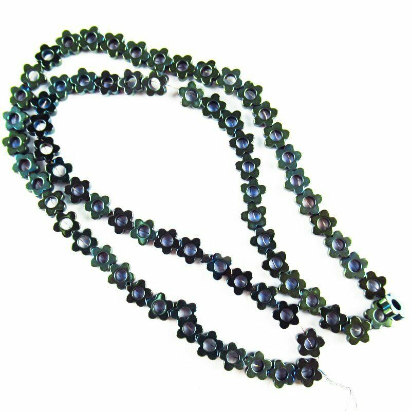 5x5x2mm Carved Army Green Hematite Flower Loose Bead 15.5 inch 12g A-455TS