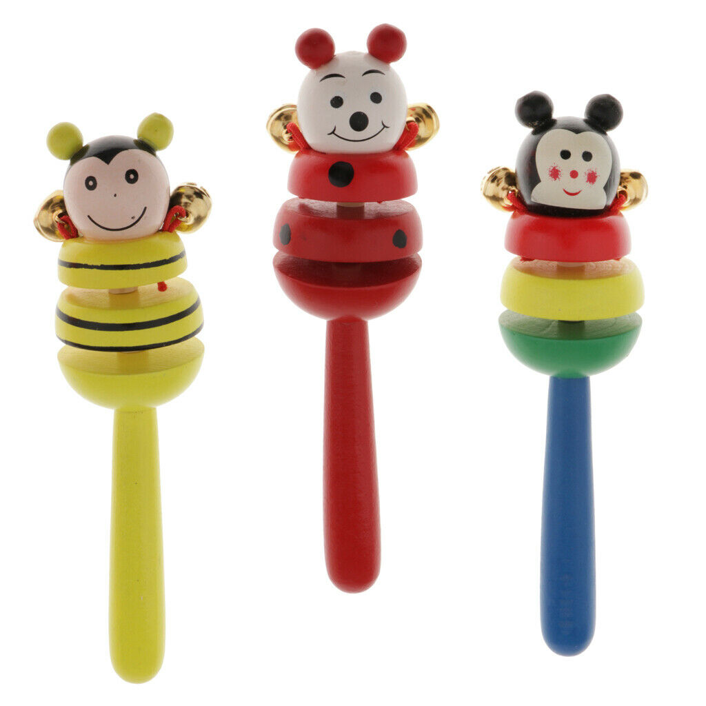 Wood Cute Baby Rattles Infant Shaking Toys Handbell Noise Maker Style Random