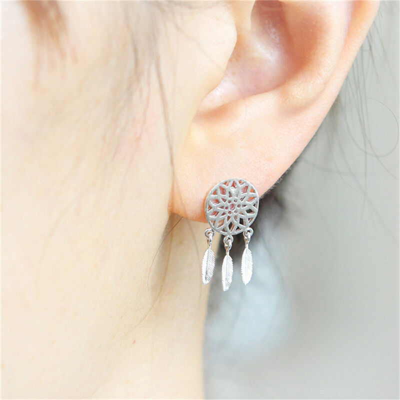 1Pair Bohemia Women Dream Catcher Feather Ear Stud Drop Earrings Jewelry  H Rf